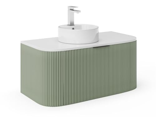 Vente-unique-Waschbeckenunterschrank hängend mit Aufsatzwaschbecken - Streifenoptik - Grün matt - 100 cm - LOMERI von Vente-unique