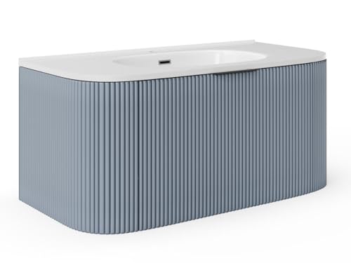 Vente-unique-Waschbeckenunterschrank hängend mit Einbauwaschbecken - Streifenoptik - Blau matt - 100 cm - LOMERI von Vente-unique