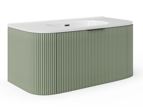Vente-unique-Waschbeckenunterschrank hängend mit Einbauwaschbecken - Streifenoptik - Grün matt - 100 cm - LOMERI von Vente-unique