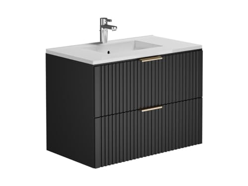 Vente-unique-Waschbeckenunterschrank hängend mit Einbauwaschbecken - Streifenoptik - Schwarz - 80 cm - ZEVARA von Vente-unique