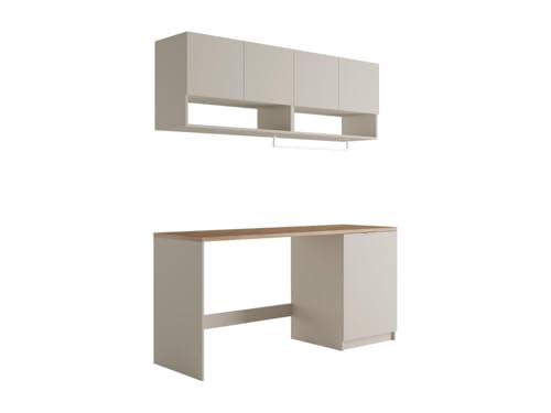 Vente-unique-Waschküchenmöbel für Waschmaschine mit Arbeitsplatte - 182 cm - Cashmere & Holzfarben hell - NATAJI von Vente-unique
