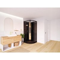 Viertelkreis-Duschkabine mit Hydromassage - Duschpaneel aus Bambus - Schwarz - 90 x 90 x 225 cm - TILOMA Viertelkreis-Duschkabine mit Hydromassage - Duschpaneel aus Bambus - Schwarz - 90 x 90 x 225 cm - TILOMA von Vente-unique
