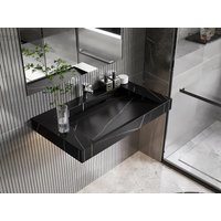 Waschbecken hängend - 90.2 x 45.2 x 8 cm - Schwarz mit Marmor-Optik - TAKOTNA Waschbecken hängend - 90.2 x 45.2 x 8 cm - Schwarz mit Marmor-Optik - TAKOTNA von Vente-unique