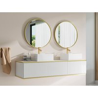 Waschbeckenunterschrank hänged - 2 Schubladen - Streifenoptik - Goldfarbene Umrandung - Weiß - 150 cm - KELIZA Waschbeckenunterschrank hänged - 2 Schubladen - Streifenoptik - Goldfarbene Umrandung - Weiß - 150 cm - KELIZA von Vente-unique