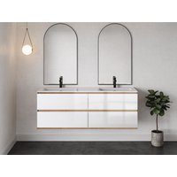 Waschbeckenunterschrank hängend - 150 cm - Holzfarben hell & Weiß - SABURI von Vente-unique