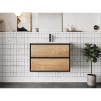 Waschbeckenunterschrank hängend - 80 cm - Holzfarben & Schwarz - LANNICK von Vente-unique