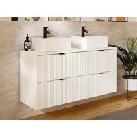 Waschbeckenunterschrank hängend - Streifenoptik - Weiß matt - Aufsatzwaschbecken eckig - 120 cm - ZEVINI Waschbeckenunterschrank hängend - Streifenoptik - Weiß matt - Aufsatzwaschbecken eckig - 120 cm - ZEVINI von Vente-unique