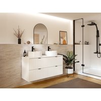 Waschbeckenunterschrank hängend - Streifenoptik - Weiß matt - Aufsatzwaschbecken rund - 120 cm - ZEVINI Waschbeckenunterschrank hängend - Streifenoptik - Weiß matt - Aufsatzwaschbecken rund - 120 cm - ZEVINI von Vente-unique