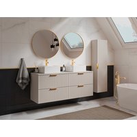 Waschbeckenunterschrank hängend mit Ablagen & Aufsatzwaschbecken quadratisch - Streifenoptik - Beige - 120 cm - ZEVARA von Vente-unique