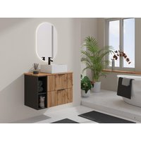 Waschbeckenunterschrank hängend mit Ablagen & Aufsatzwaschbecken quadratisch - Streifenoptik - Holzfarben hell - 80 cm - MADELA von Vente-unique