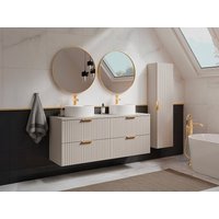 Waschbeckenunterschrank hängend mit Ablagen & Aufsatzwaschbecken rund - Streifenoptik - Beige - 120 cm - ZEVARA Waschbeckenunterschrank hängend mit Ablagen & Aufsatzwaschbecken rund - Streifenoptik - Beige - 120 cm - ZEVARA von Vente-unique