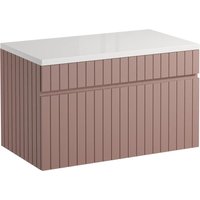 Waschbeckenunterschrank hängend mit Aufsatzplatte - Streifen-Optik - Rosa - 80 cm - SATARA von Vente-unique
