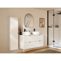 Waschbeckenunterschrank hängend mit Aufsatzwaschbecken & Badhochschrank - Streifenoptik - Weiß matt - 120 cm - ZEVINI Waschbeckenunterschrank hängend mit Aufsatzwaschbecken & Badhochschrank - Streifenoptik - Weiß matt - 120 cm - ZEVINI von Vente-unique