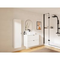 Waschbeckenunterschrank hängend mit Aufsatzwaschbecken & Badhochschrank - Streifenoptik - Weiß matt - 80 cm - ZEVINI von Vente-unique