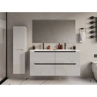 Waschbeckenunterschrank hängend mit Doppeleinbauwaschbecken und Badhochschrank - Weiß - 120 cm - SELITA Waschbeckenunterschrank hängend mit Doppeleinbauwaschbecken und Badhochschrank - Weiß - 120 cm - SELITA von Vente-unique