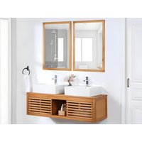 Waschbeckenunterschrank hängend mit Doppelwaschbecken + 2 Spiegel - Akazienholz - 130 cm - PENEBEL von Vente-unique