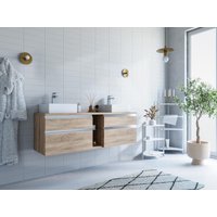 Waschbeckenunterschrank hängend mit Doppelwaschbecken - Naturfarben hell - 150 cm - MAGDALENA II von Vente-unique
