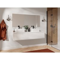 Waschbeckenunterschrank hängend mit Doppelwaschbecken - Streifenoptik - Weiß - 150 cm - ARNEGA von Vente-unique