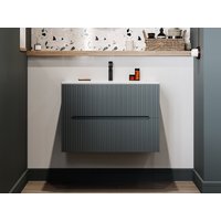 Waschbeckenunterschrank hängend mit Einbauwaschbecken - 80 cm - Grau gerippt - PAVANI Waschbeckenunterschrank hängend mit Einbauwaschbecken - 80 cm - Grau gerippt - PAVANI von Vente-unique