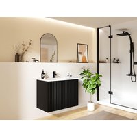 Waschbeckenunterschrank hängend mit Einbauwaschbecken - Streifenoptik - Schwarz - 80 cm - ZILGA von Vente-unique