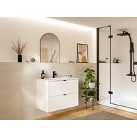 Waschbeckenunterschrank hängend mit Einbauwaschbecken - Streifenoptik - Weiß - 80 cm - ZEVINI von Vente-unique