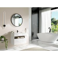 Waschbeckenunterschrank hängend mit Einbauwaschbecken - mit LED-Beleuchtung - Weiß & Schwarz - Marmor-Optik - 80 cm - POZEGA von Vente-unique