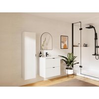 Waschbeckenunterschrank hängend mit Einbauwaschbecken & Badhochschrank - Streifenoptik - Weiß matt - 60 cm - ZEVINI von Vente-unique