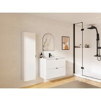 Waschbeckenunterschrank hängend mit Einbauwaschbecken & Badhochschrank - Streifenoptik - Weiß matt - 80 cm - ZEVINI Waschbeckenunterschrank hängend mit Einbauwaschbecken & Badhochschrank - Streifenoptik - Weiß matt - 80 cm - ZEVINI von Vente-unique