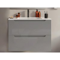 Waschbeckenunterschrank hängend mit Einzelwaschbecken - 80 cm - Grau - STEFANIE von Vente-unique