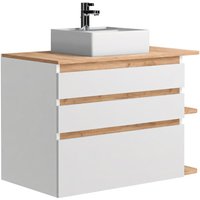 Waschbeckenunterschrank hängend mit Einzelwaschbecken - B. 94 cm - Naturfarben & Weiß - ANIDA Waschbeckenunterschrank hängend mit Einzelwaschbecken - B. 94 cm - Naturfarben & Weiß - ANIDA von Vente-unique