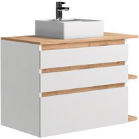 Waschbeckenunterschrank hängend mit Einzelwaschbecken - B. 94 cm - Naturfarben & Weiß - ANIDA von Vente-unique