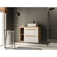 Waschbeckenunterschrank hängend mit Einzelwaschbecken & Ablagen - 80 cm - Naturfarben & Weiß - ARUBA von Vente-unique