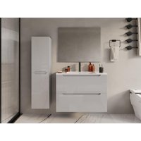 Waschbeckenunterschrank hängend mit Einzelwaschbecken & Badhochschrank - 80 cm - Weiß - STEFANIE von Vente-unique
