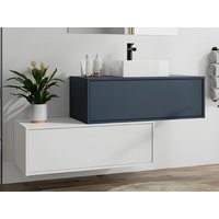 Waschbeckenunterschrank hängend mit Einzelwaschbecken & zwei Schubladen - Nachtblau & Weiß - TEANA II Waschbeckenunterschrank hängend mit Einzelwaschbecken & zwei Schubladen - Nachtblau & Weiß - TEANA II von Vente-unique