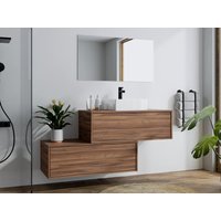 Waschbeckenunterschrank hängend mit Einzelwaschbecken & zwei Schubladen - Naturfarben dunkel - 94 cm - TEANA II von Vente-unique