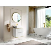 Waschbeckenunterschrank hängend mit quadratischem Aufsatzwaschbecken - Streifenoptik - Goldfarbene Umrandung - Weiß - 60 cm - KELIZA Waschbeckenunterschrank hängend mit quadratischem Aufsatzwaschbecken - Streifenoptik - Goldfarbene Umrandung - Weiß - 60 cm - KELIZA von Vente-unique