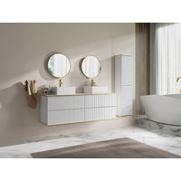 Waschbeckenunterschrank hängend mit quadratischem Aufsatzwaschbecken und Säule - Streifenoptik - Weiß - 150 cm - KELIZA Waschbeckenunterschrank hängend mit quadratischem Aufsatzwaschbecken und Säule - Streifenoptik - Weiß - 150 cm - KELIZA von Vente-unique
