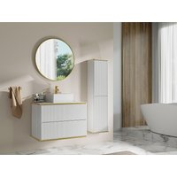 Waschbeckenunterschrank hängend mit quadratischem Aufsatzwaschbecken und Säule - Streifenoptik - Weiß - 80 cm - KELIZA Waschbeckenunterschrank hängend mit quadratischem Aufsatzwaschbecken und Säule - Streifenoptik - Weiß - 80 cm - KELIZA von Vente-unique