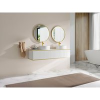 Waschbeckenunterschrank hängend mit quadratischem Doppelaufsatzwaschbecken - Streifenoptik - Goldfarbene Umrandung - Weiß - 150 cm - KELIZA Waschbeckenunterschrank hängend mit quadratischem Doppelaufsatzwaschbecken - Streifenoptik - Goldfarbene Umrandung - Weiß - 150 cm - KELIZA von Vente-unique