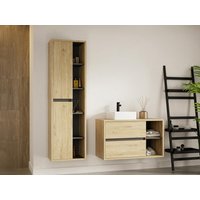 Waschbeckenunterschrank hängend mit quadratischem Waschbecken und Schrank - Naturfarben - 100 cm - PURNAL von Vente-unique