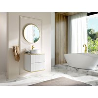 Waschbeckenunterschrank hängend mit rundem Aufsatzwaschbecken - Streifenoptik - Goldfarbene Umrandung - Weiß - 60 cm - KELIZA von Vente-unique