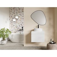 Waschbeckenunterschrank hängend mit rundem Aufsatzwaschbecken - Streifenoptik - Weiß - 60 cm - SATARA von Vente-unique