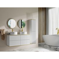 Waschbeckenunterschrank hängend mit rundem Aufsatzwaschbecken und Säule - Streifenoptik - Weiß - 120 cm - KELIZA Waschbeckenunterschrank hängend mit rundem Aufsatzwaschbecken und Säule - Streifenoptik - Weiß - 120 cm - KELIZA von Vente-unique