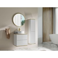 Waschbeckenunterschrank hängend mit rundem Aufsatzwaschbecken und Säule - Streifenoptik - Weiß - 60 cm - KELIZA Waschbeckenunterschrank hängend mit rundem Aufsatzwaschbecken und Säule - Streifenoptik - Weiß - 60 cm - KELIZA von Vente-unique