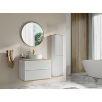 Waschbeckenunterschrank hängend mit rundem Aufsatzwaschbecken und Säule - Streifenoptik - Weiß - 80 cm - KELIZA von Vente-unique