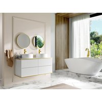 Waschbeckenunterschrank hängend mit rundem Doppelaufsatzwaschbecken - Streifenoptik - Goldfarbene Umrandung - Weiß - 120 cm - KELIZA Waschbeckenunterschrank hängend mit rundem Doppelaufsatzwaschbecken - Streifenoptik - Goldfarbene Umrandung - Weiß - 120 cm - KELIZA von Vente-unique