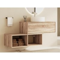 Waschbeckenunterschrank hängend mit rundem Waschbecken - 1 Schublade & 2 Ablagefächer - Holzfarben hell - 94 cm - TEANA II von Vente-unique