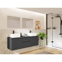 Waschbeckenunterschrank mit Doppelwaschbecken + Spiegel - Grau - 150 cm - JIMENA II Waschbeckenunterschrank mit Doppelwaschbecken + Spiegel - Grau - 150 cm - JIMENA II von Vente-unique
