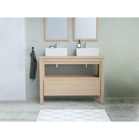 Waschbeckenunterschrank mit Doppelwaschbecken - 120 cm - Eichenholzfurnier - COSMOTI Waschbeckenunterschrank mit Doppelwaschbecken - 120 cm - Eichenholzfurnier - COSMOTI von Vente-unique