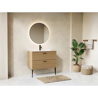 Waschtischunterschrank geriffelt auf Füßen - 2 Schubladen - Natur hell - 80 cm - SARONE von Vente-unique